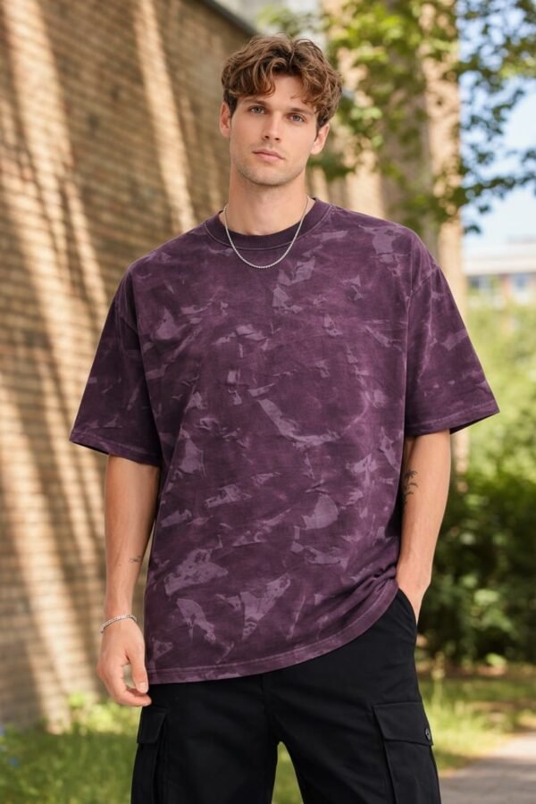 Premium 250 GSM Cotton French Terry Mottled Texture Oversized T-Shirt / Soft Biowashed Fabric